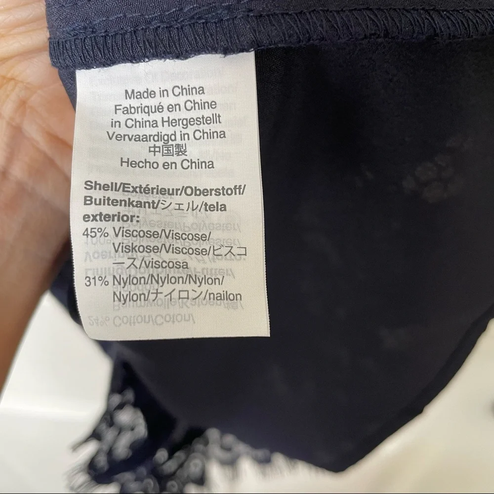 J. Crew Navy Blue Lace Ruffle‎ Neck Sleeveless Tank Top XS